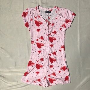 Pink Heart Print Women's Pajama Romper